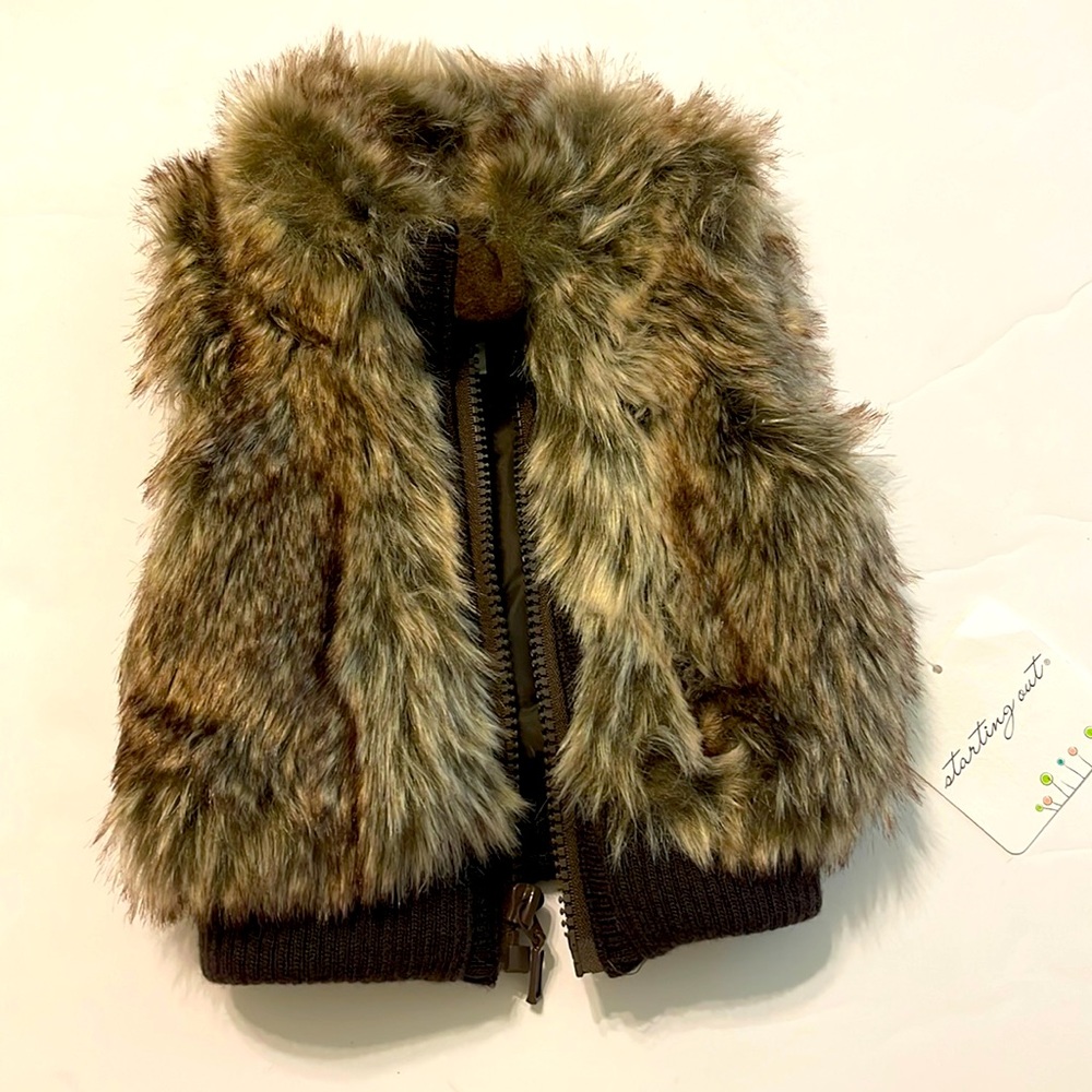 NWT Starting Out Brown Tones Faux Fur Vest 3 month